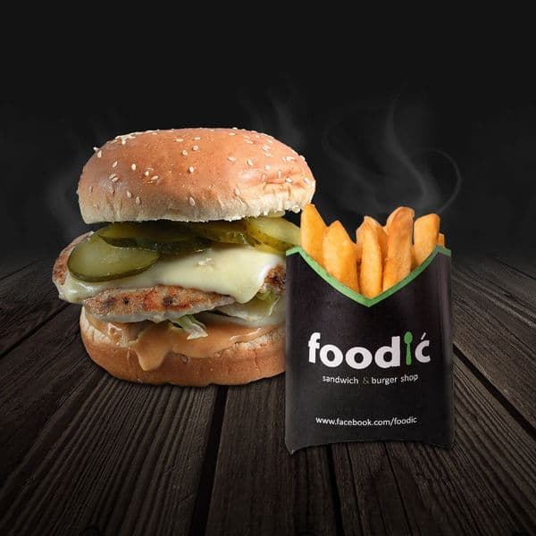 Chicken Cheeseburger + mali pomfrit